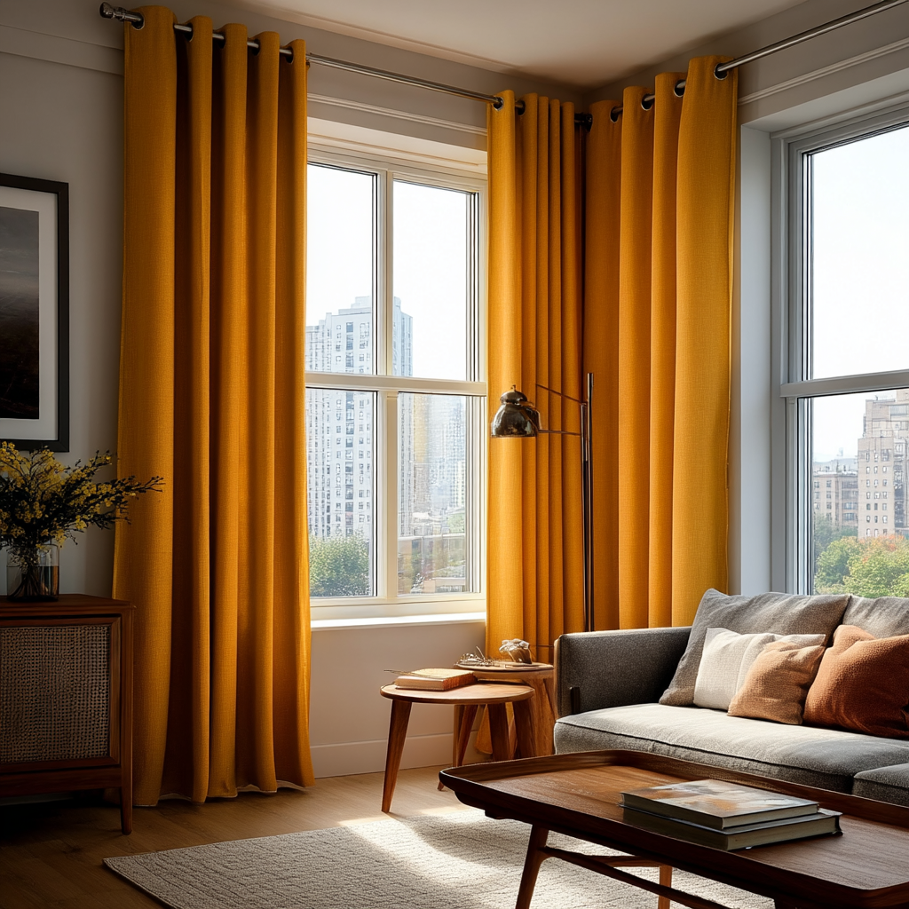 Mustard Yellow Linen Thermal Grommet Curtains