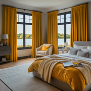 Mustard Yellow Linen Thermal Pencil Pleat Curtains