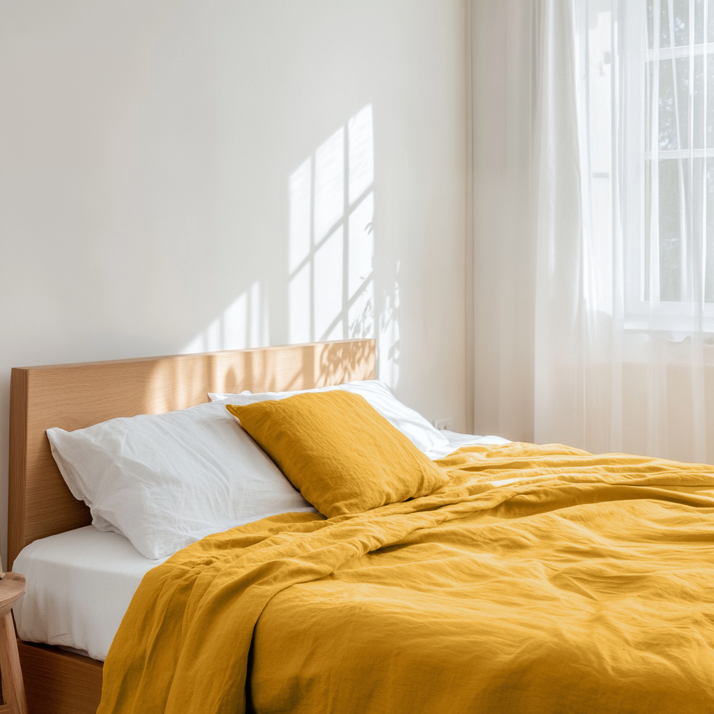 Mustard Yellow Washed Linen Top Sheet