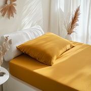 Mustard Yellow Washed Linen Twin Deep Pocket Fitted Sheet 