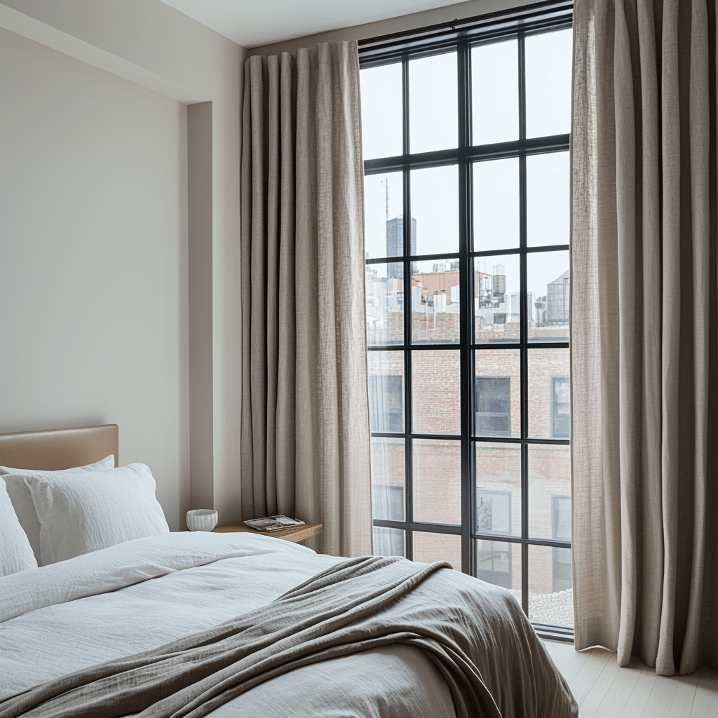 Natural Beige Bedroom Curtains - Linen Curtain Panel With Back Tabs - Unlined, Cotton or Blackout Lining