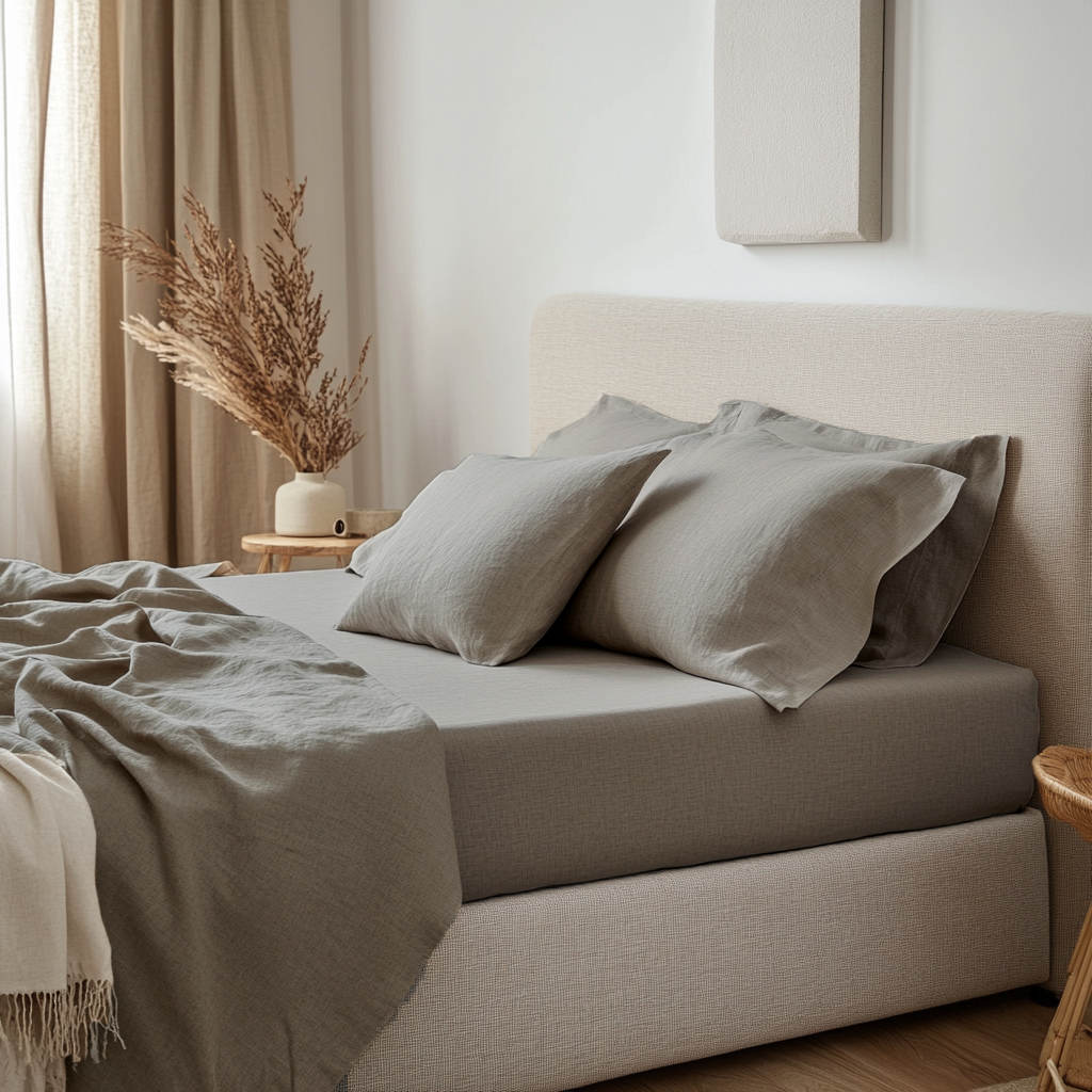 Natural Beige Washed Linen Heavyweight Extra Deep Pocket Fitted Sheet 