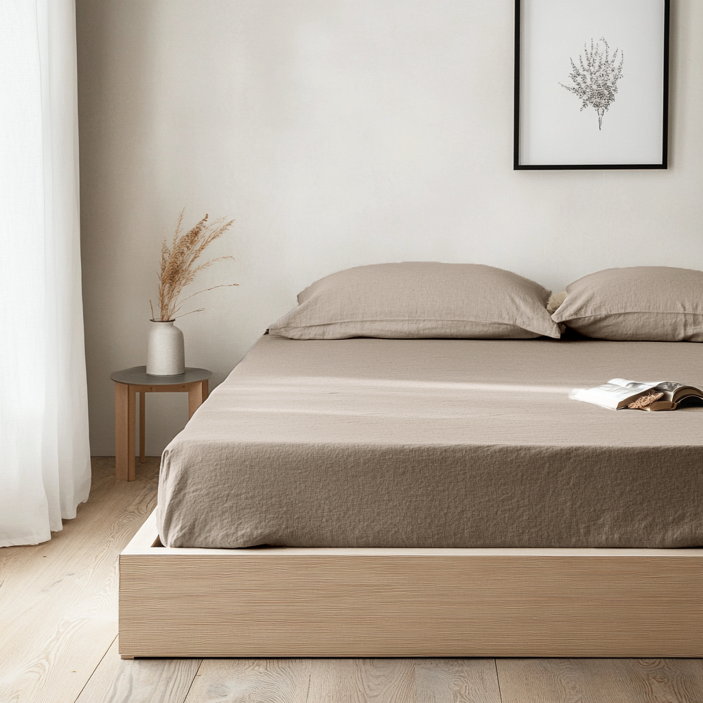Natural Beige Washed Linen Heavyweight Extra Deep Pocket Fitted Sheet 