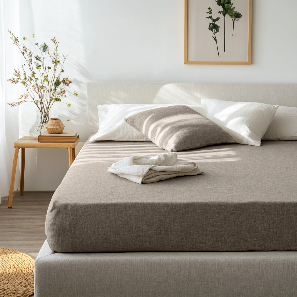 Natural Beige Washed Linen Heavyweight Extra Deep Pocket Fitted Sheet 