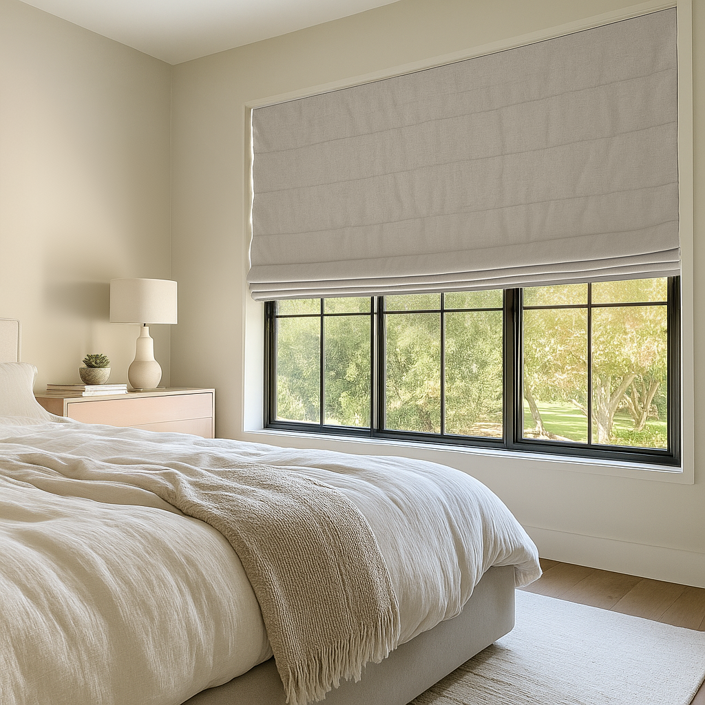 Natural Blackout Linen Roman Shades for Bedroom