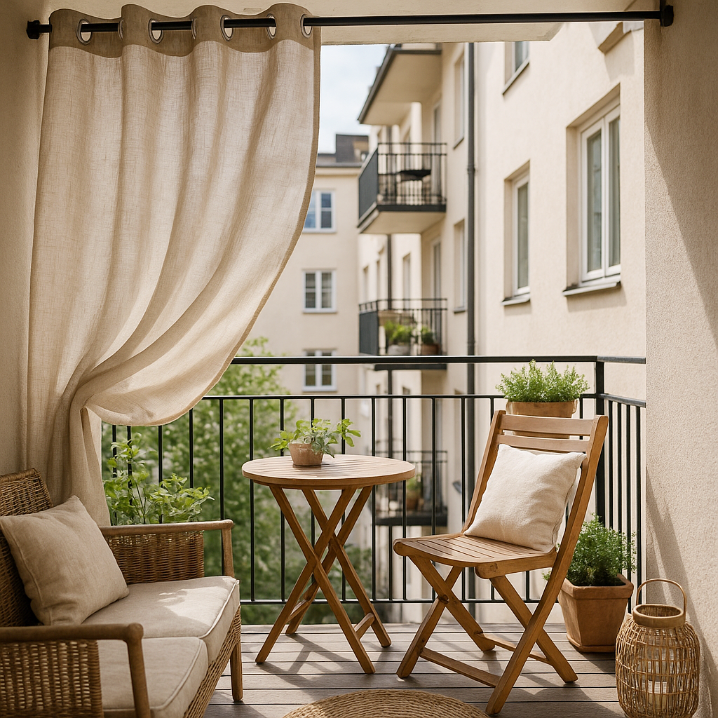 Natural Linen Outdoor Balcony Curtains with Metal Grommets