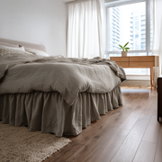 Natural Heavy Weight Linen Bed Skirt with Gathered Ruffles