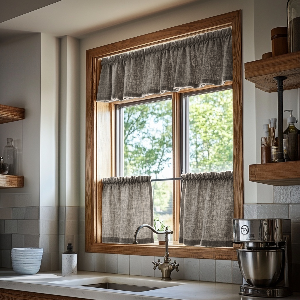 Natural Heavy Weight Linen Cafe Curtains Valance Set