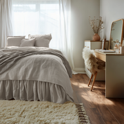 Natural Linen Bed Skirt with Gathered Ruffles