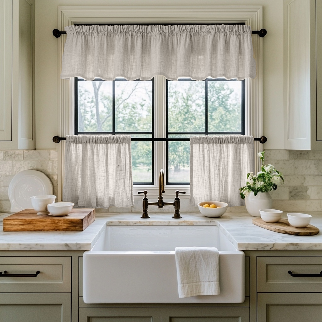 Natural Linen Cafe Curtains Valance Set