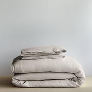 Natural Color Washed Linen Duvet Cover Set - Folded