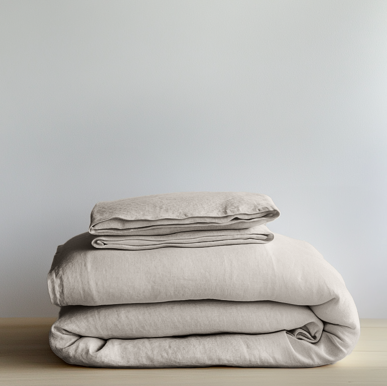 Natural Color Washed Linen Duvet Cover Set - Folded