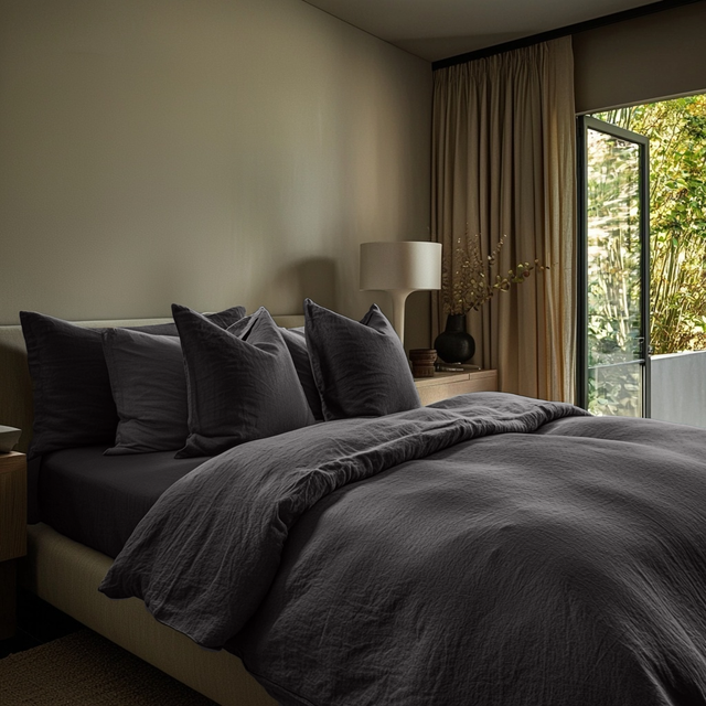 Charcoal Linen Duvet Cover – Dark Grey 100% Washed Linen Comforter ...