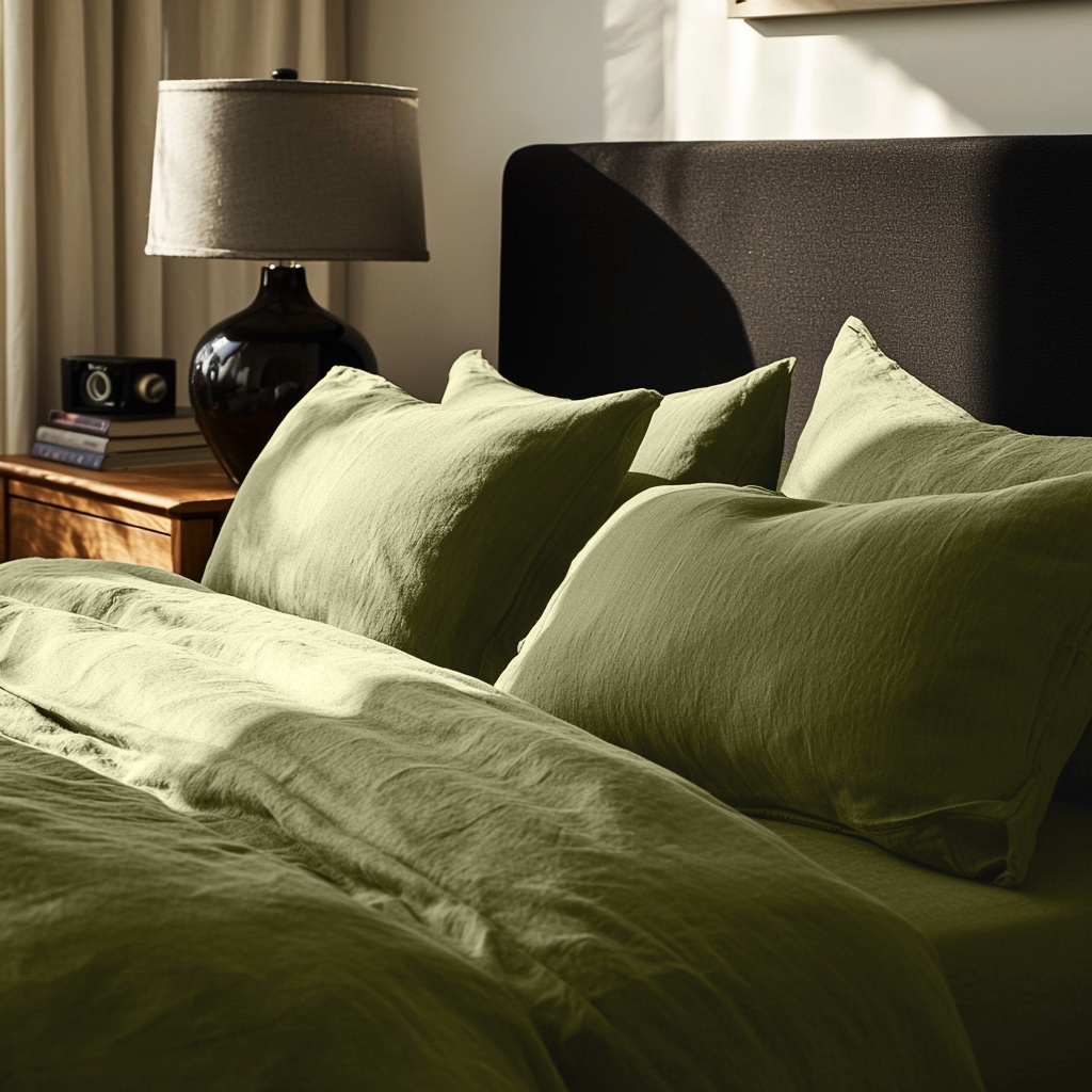 Olive Green Linen Duvet Cover