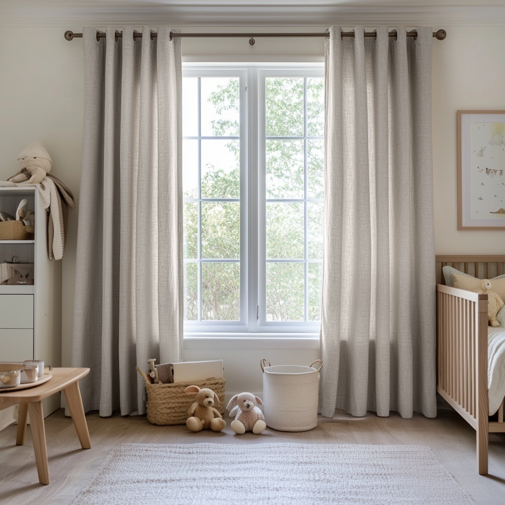 Natural Linen Grommet Kids Room Curtains - Cotton Lining