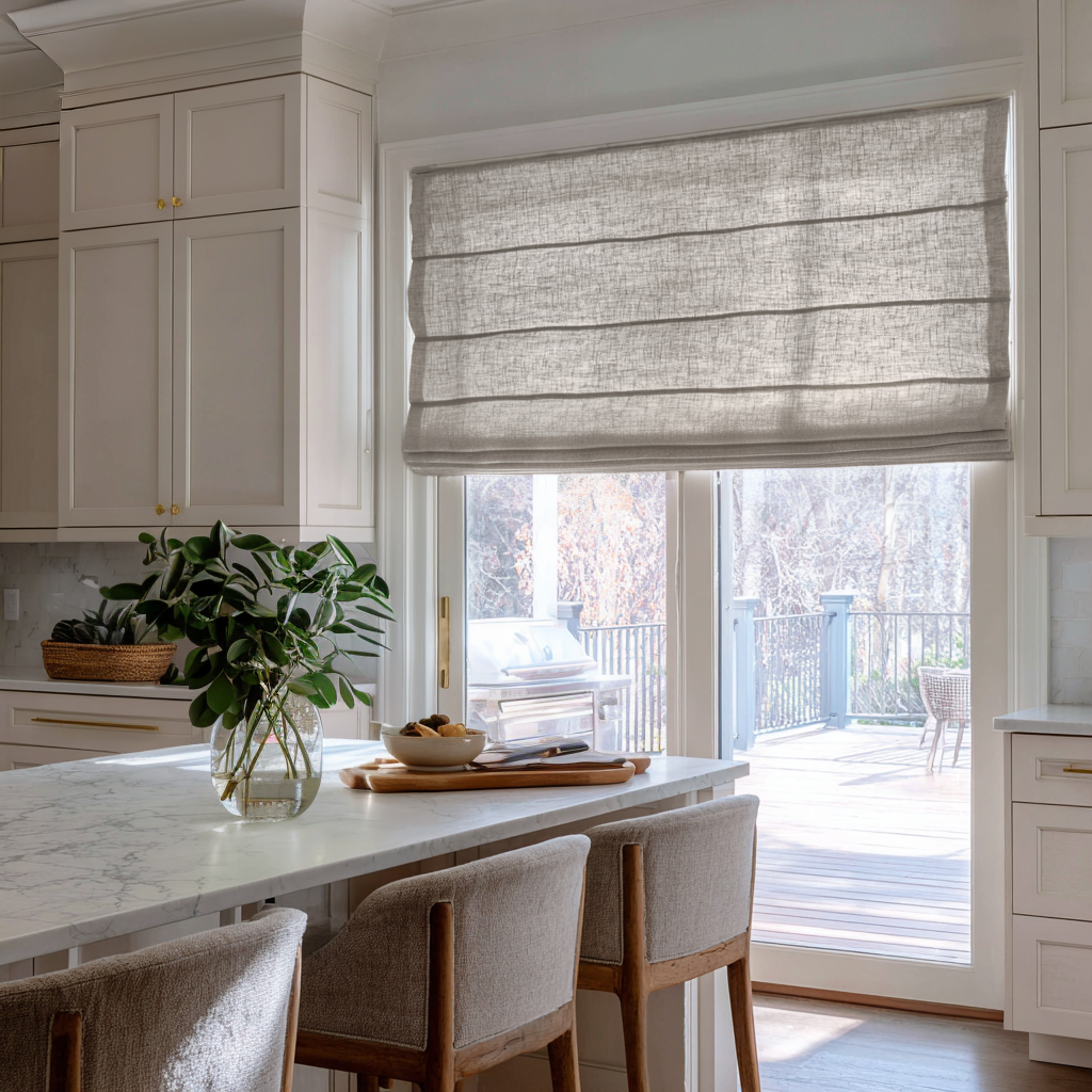 Natural Linen Patio Door Roman Shades
