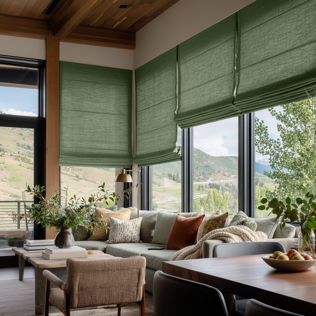 Asparagus Green Linen Roman Shades - Cotton Lining