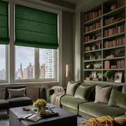 Forest Green Linen Roman Shades - Cotton Lining