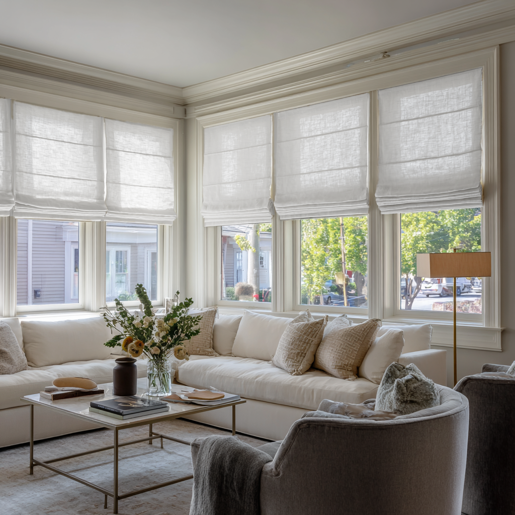 Off-White Linen Roman Shades