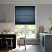 Peacock Blue Linen Roman Shades - Cotton Lining