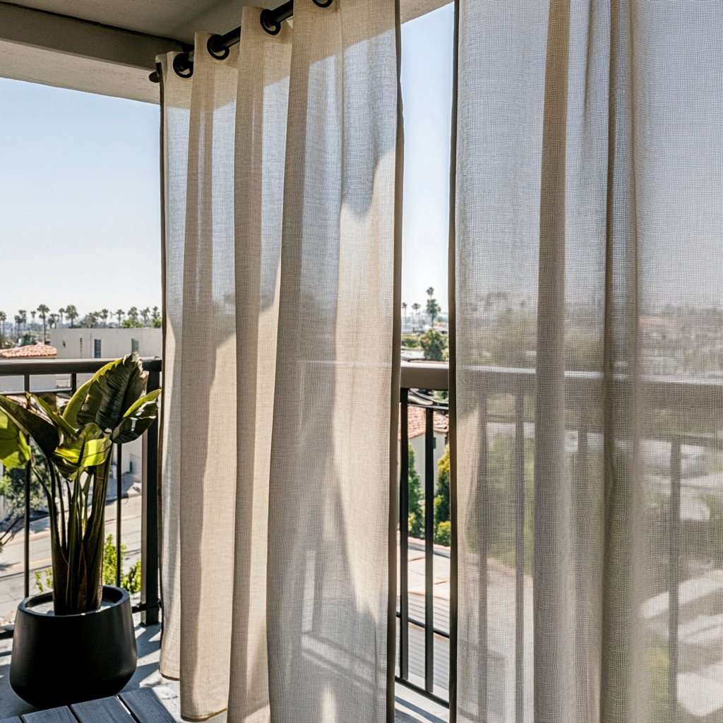 Natural Sheer Linen Outdoor Balcony Curtains with Metal Grommets