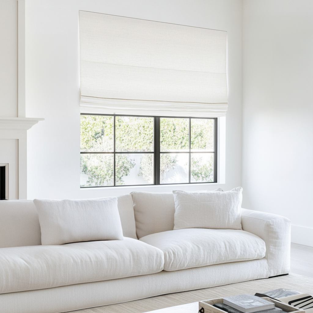Inside Mount Off-White Linen Blackout Roman Shades