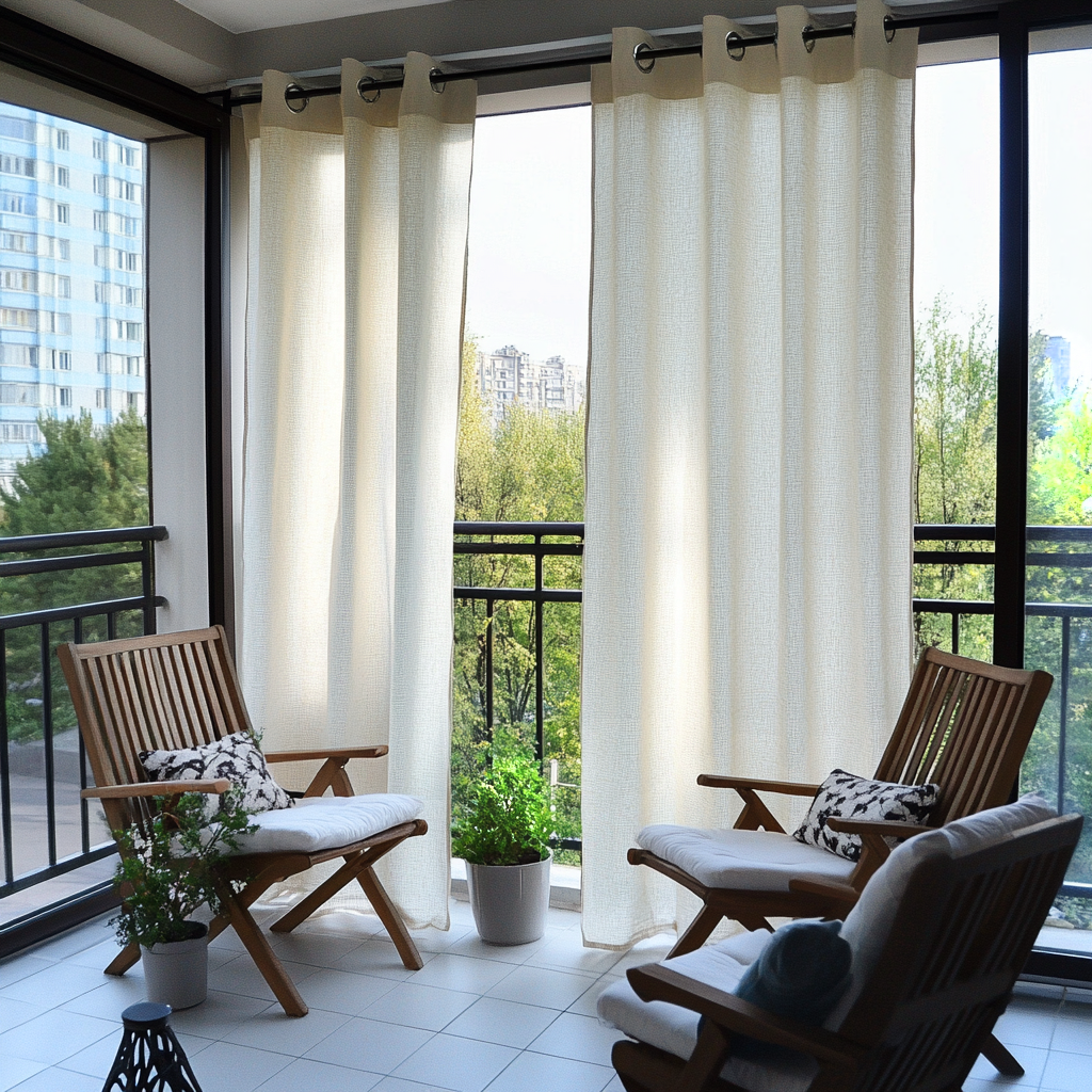 Off-White Linen Outdoor Balcony Curtains with Metal Grommets
