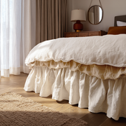 Off-White Heavy Weight Linen Bed Skirt with Gathered Ruffles
