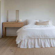 Off-White Heavy Weight Linen Bed Skirt with Gathered Ruffles