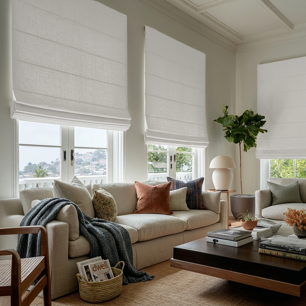 Off-White Heavy Weight Linen Roman Shades - Blackout Lining