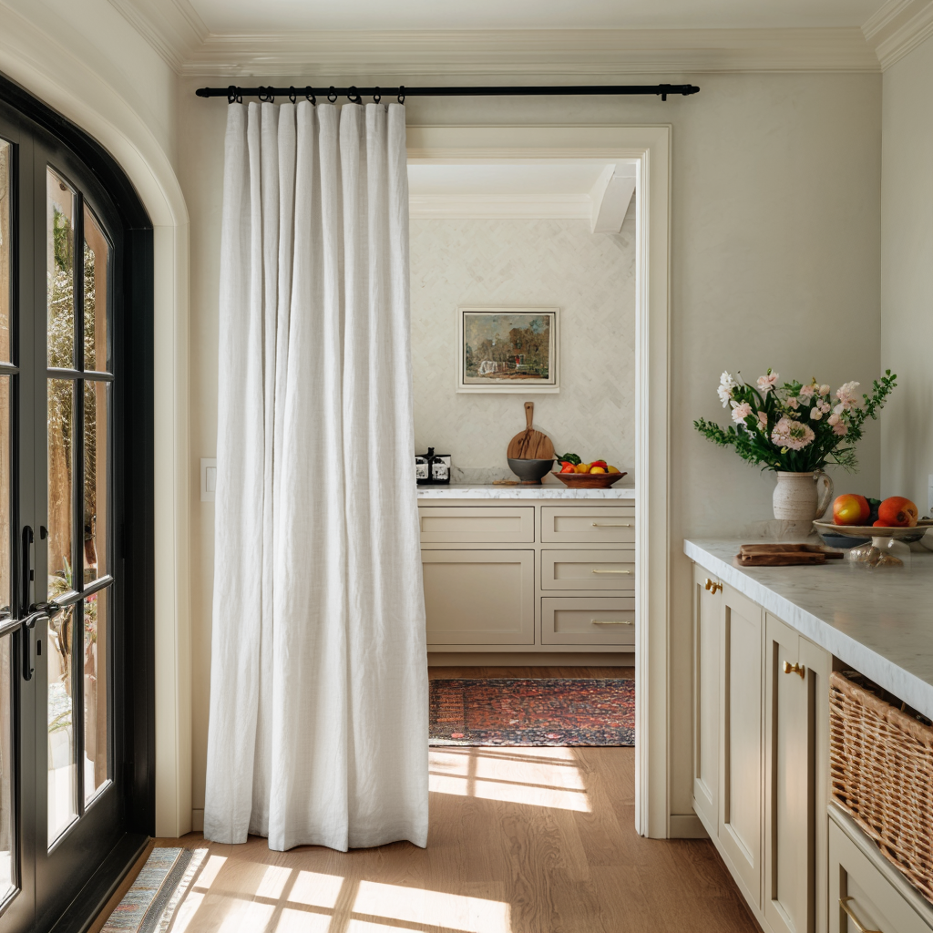 Off-White Heavy Weight Linen Doorway Curtains with Multitape