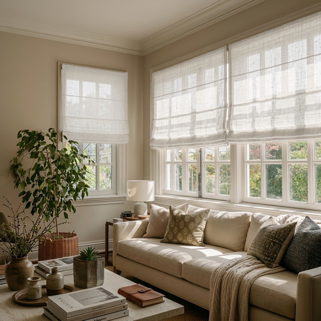 Off-White Heavy Weight Linen Roman Shades