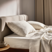 Off-White Ivory Washed Linen Heavyweight Extra Deep Pocket Fitted Sheet Set
