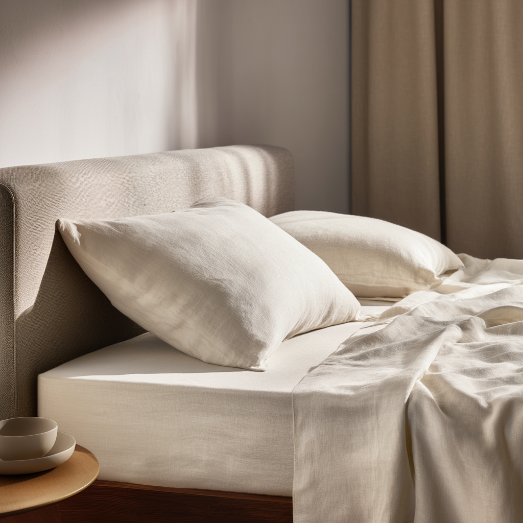 Off-White Ivory Washed Linen Heavyweight Extra Deep Pocket Fitted Sheet Set