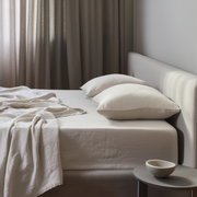 Off-White Ivory Washed Linen Heavyweight Extra Deep Pocket Fitted Sheet Set