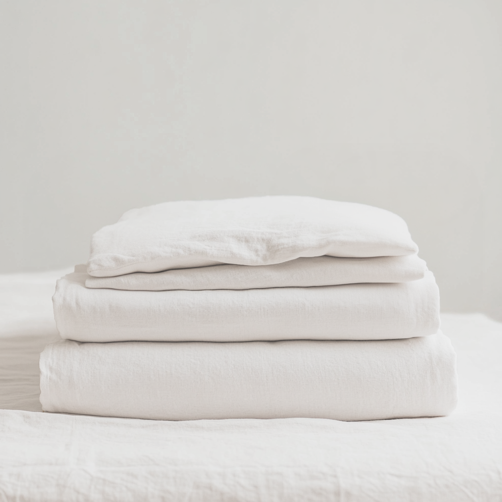 Off-White Ivory Washed Linen Heavyweight Extra Deep Pocket Fitted Sheet Set