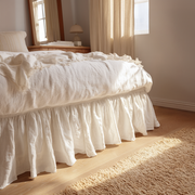 Off-White Linen Bed Skirt with Gathered Ruffles