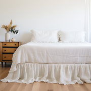 Off-White Linen Bed Skirt with Gathered Ruffles
