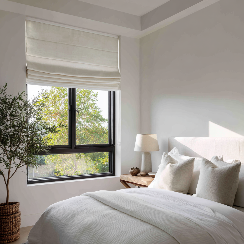 Off-White Linen Blackout Roman Shades