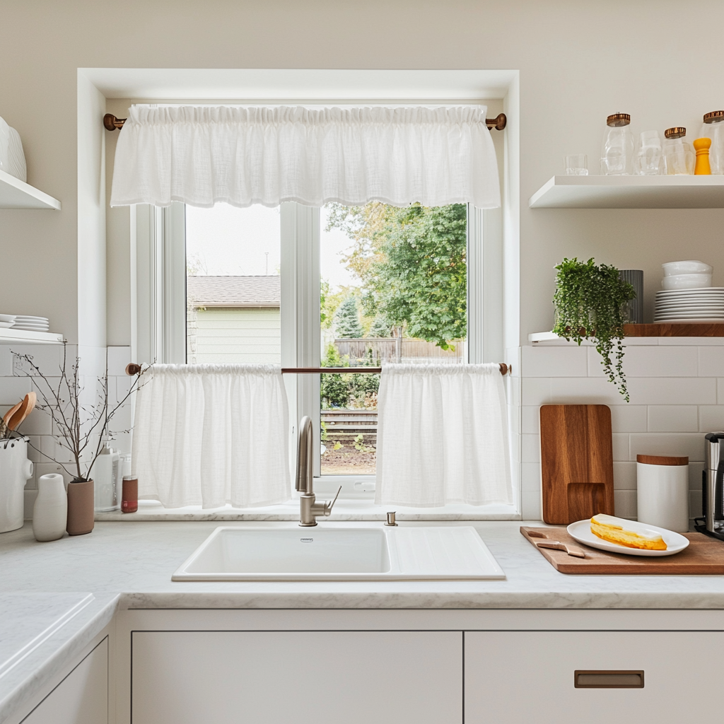 Off-White Linen Cafe Curtains Valance Set