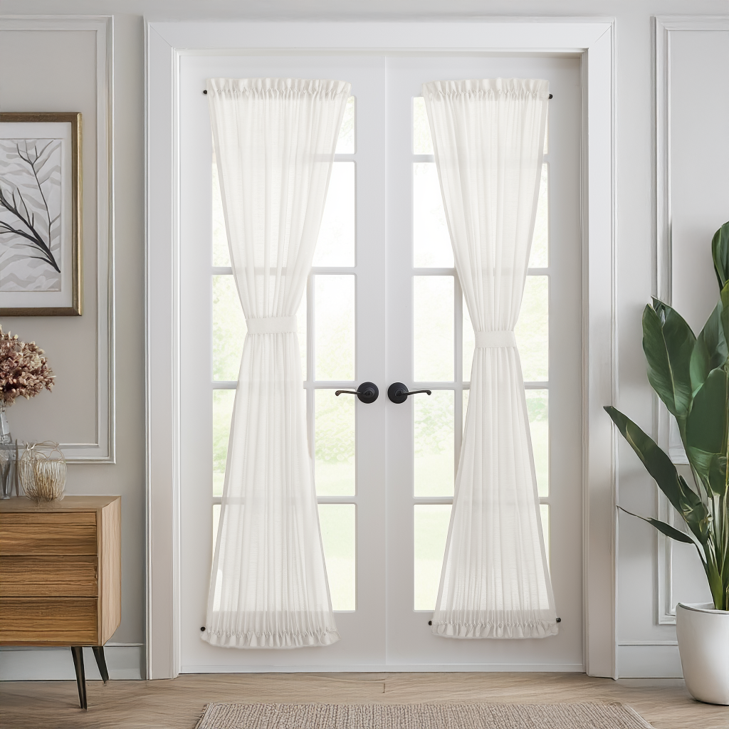 Off White Linen French Door Curtain Panel - Custom Colors & Sizes - Unlined, Cotton or Blackout Lining