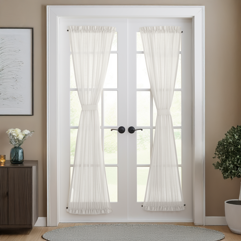 Off White Linen French Door Curtain Panel - Custom Colors & Sizes - Unlined, Cotton or Blackout Lining