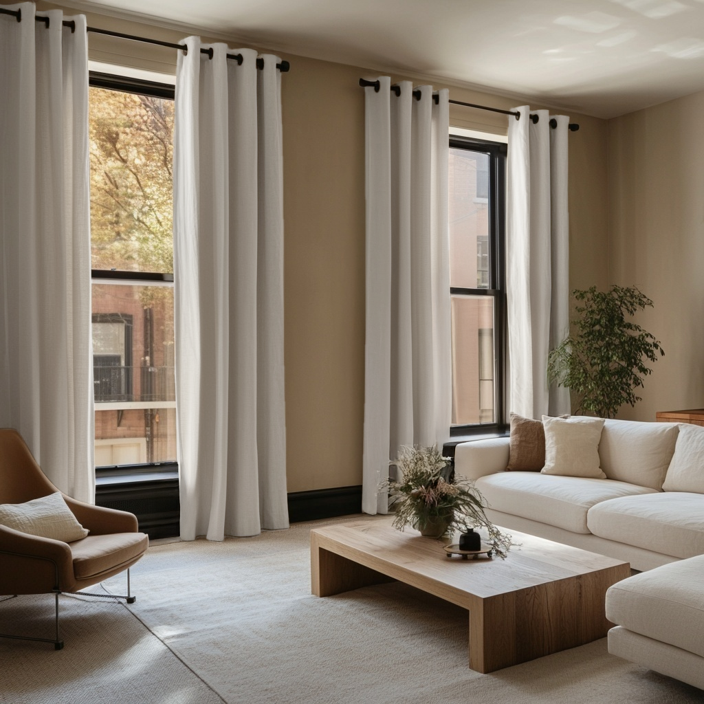 Off-White Linen Grommet Curtains - Blackout Lining