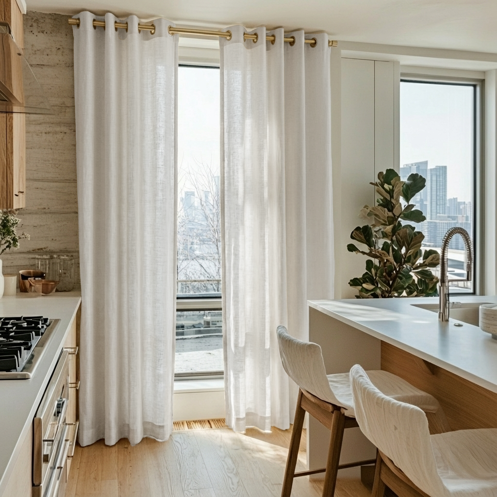 Off-White Linen Grommet Curtains for Kitchen
