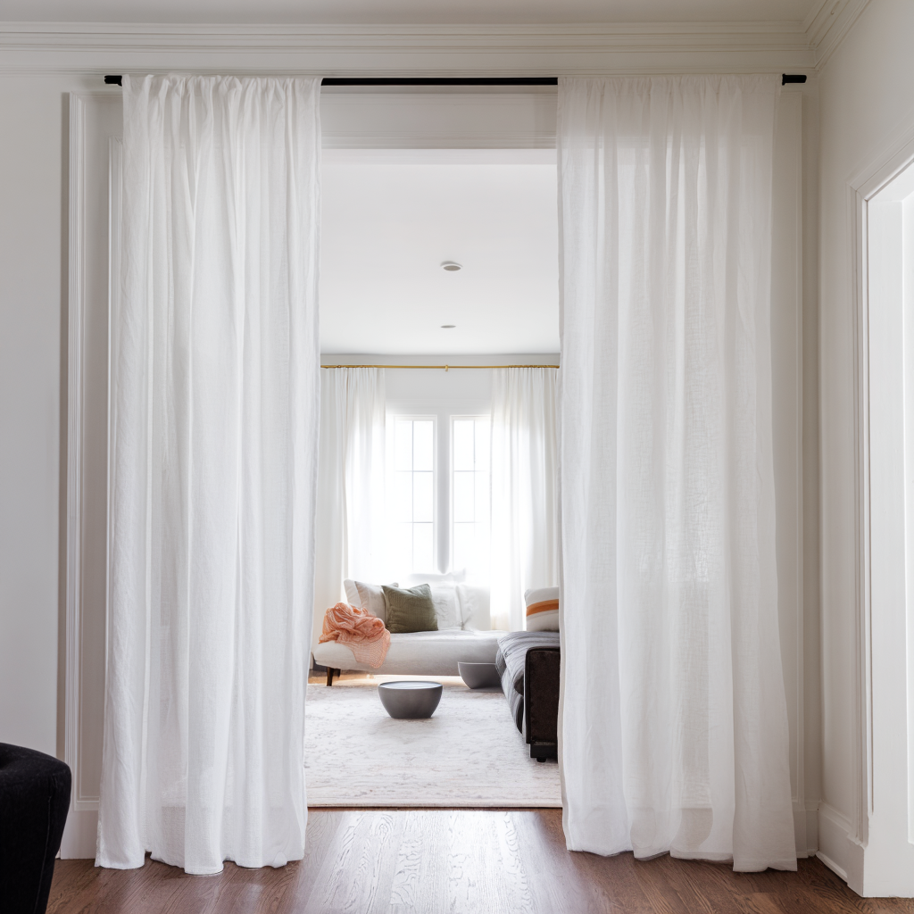 Off-White Linen Doorway Curtain with Multitape