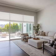 Off-White Linen Patio Door Roman Shades