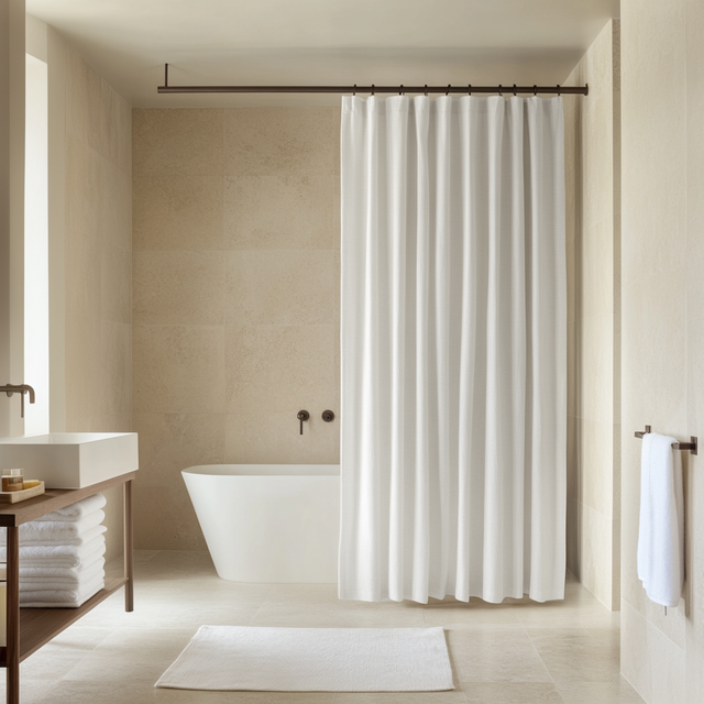 White Linen Shower Curtain – Extra Long Linen Shower Panel – 3HLinen Inc.