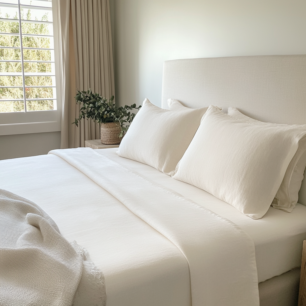Off-White Ivory Washed Linen Heavyweight Extra Deep Pocket Fitted Sheet Set