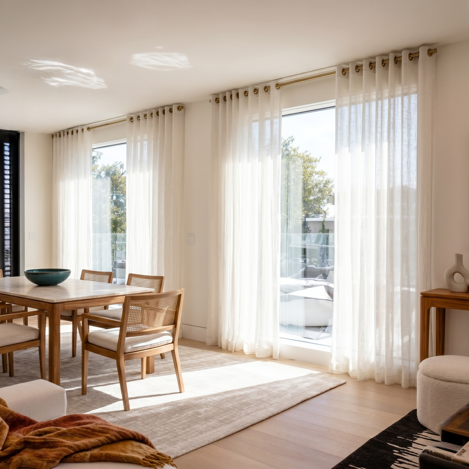 Off-White Sheer Linen Grommet Curtains