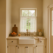 Off-White Sheer Linen Kitchen Curtains